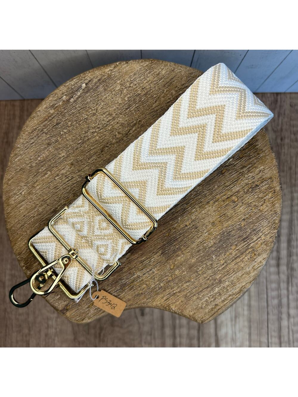 Wide Chevron Neutral Tan White Purse Strap Crossbody Purse Strap Guitar Strap